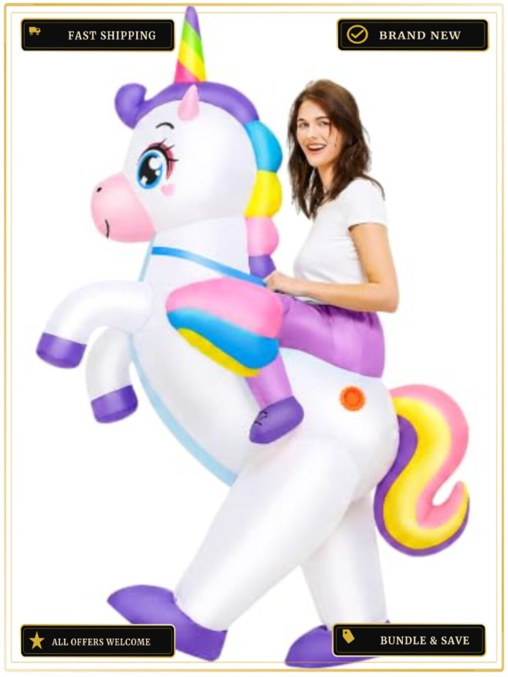 Inflatable Unicorn Ride On Costume Adult Blow Up Halloween Suit
